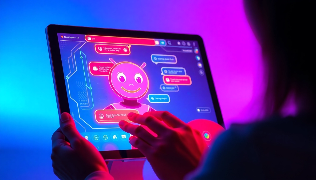 A user interacting with a friendly AI character on a digital device, showcasing advanced chatbot technology.