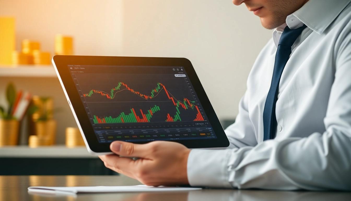 Investment Guides UK Professional financial advisor reviewing stock charts and gold assets to